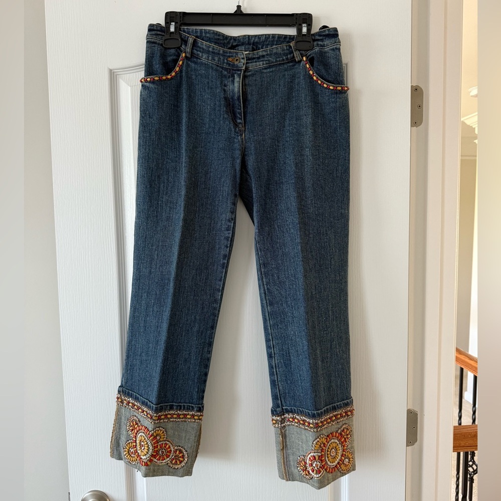 Cache Blue Jeans with Colorful Embroidery